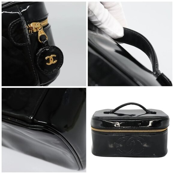 CHANEL Vanity Pouch Patent leather Black Gold CC - Picture 11 of 15